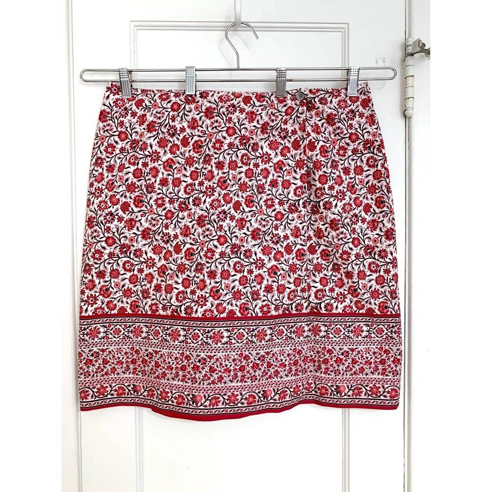 Charter Club Red White Urban Jungle Floral Cotton Wrap Knee Length Skirt 16 - Picture 2 of 14